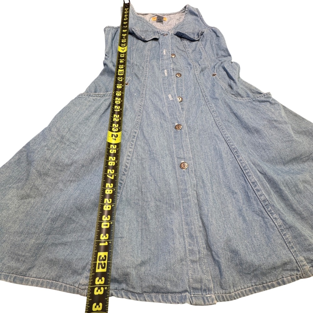 VTG Sostanza Denim Dress Women Size Medium Blue Sleeveless Button Front Indie - Picture 3 of 8
